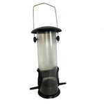 Clear bird seed feeder for garden and patio