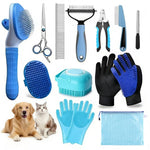 Cat bath brush, grooming gloves, and flea comb set