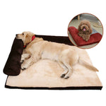 Dog lying on a large pet bed with a smaller inset showing another dog on a similar bed.